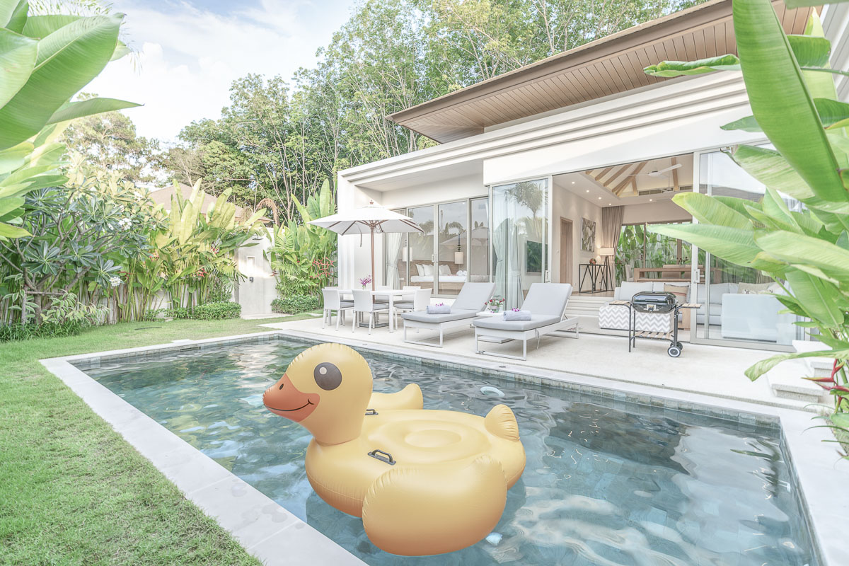 home or house Exterior design showing tropical pool villa with g